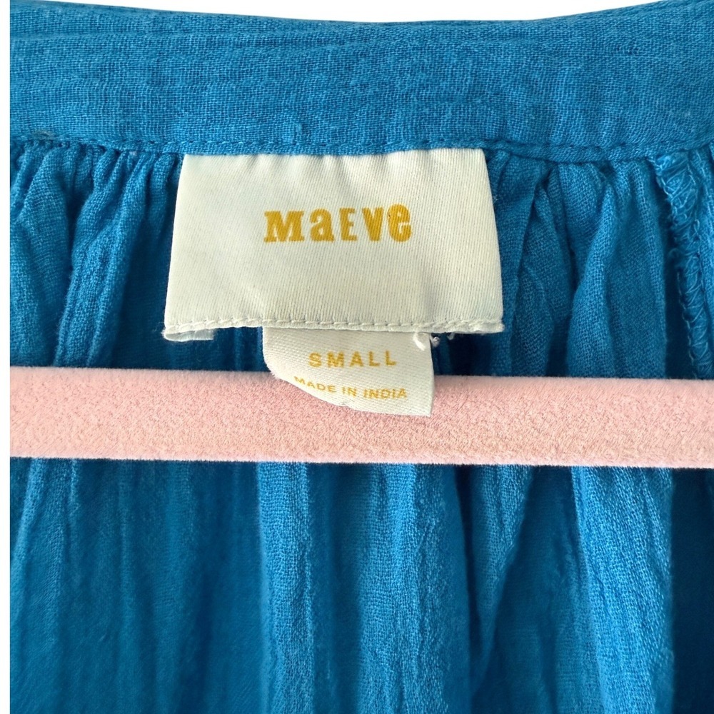 Maeve by Anthropologie Runaway Embroidered Peasant Top Blue Boho Size Small - Picture 4 of 7